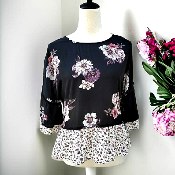Eyeshadow Long Sleeve Floral Bohemian Scoop Neck Tunic Sz Small - Picture 1 of 8